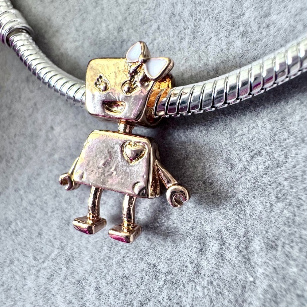 Bella Bot Charm Rose Gold Girl Robot Heart Bow fits PANDORA - Picture 7 of 9